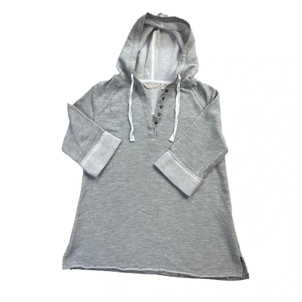 Soft Surroundings Just Beachy Hooded Henley Womens sz S Gray Pullover Top Spring - Picture 1 of 15